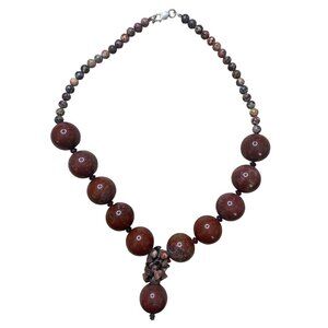 Red Jasper & Rhyolite Beaded Necklace With Silver Clasp